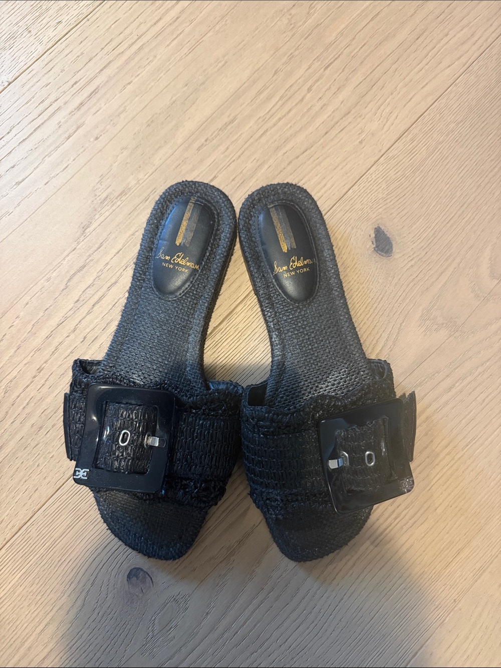 Sam Edelman Black Woven Buckle Slide Mules